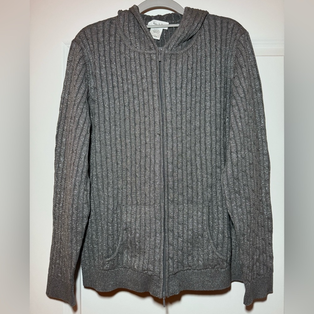 SPARKLY Gray Hooded Sweatshirt ZipUp Kate Hill Women’s XL